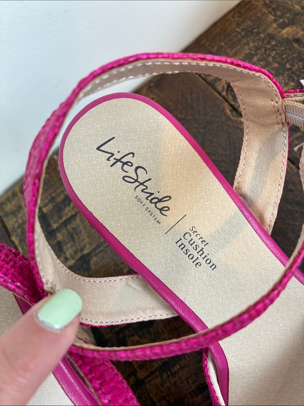 NWOT Life Stride 7.5 Pink Woven Wedge Sandals Ankle Strap Espadrille Barbiecore - Picture 3 of 9